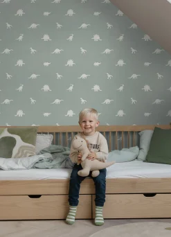 ESTAhome papier peint dinosaures vert menthe grisé - 53 cm x 10.05 m - 139284
