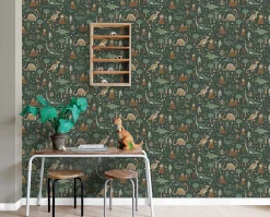 ESTAhome papier peint dinosaures vert foncé et marron - 50 x 900 cm - 139802