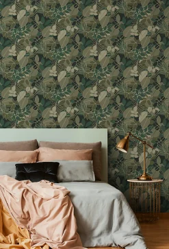 ESTAhome papier peint feuilles vert foncé - 50 x 900 cm - 139851