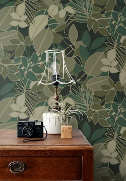 ESTAhome papier peint feuilles vert foncé - 50 x 900 cm - 139851