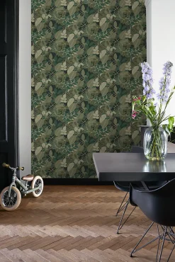 ESTAhome papier peint feuilles vert foncé - 50 x 900 cm - 139851