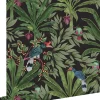 ESTAhome papier peint feuilles tropicales noir et vert jungle - 53 cm x 10.05 m - 139190