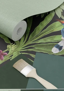 ESTAhome papier peint feuilles tropicales noir et vert jungle - 53 cm x 10.05 m - 139190