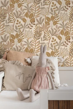 ESTAhome papier peint feuilles beige et couleur sable - 50 x 900 cm - 139678