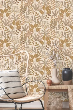 ESTAhome papier peint feuilles beige et couleur sable - 50 x 900 cm - 139678