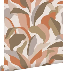 ESTAhome papier peint feuilles tropicales terracotta, marron et beige - 50 x 900 cm - 139943