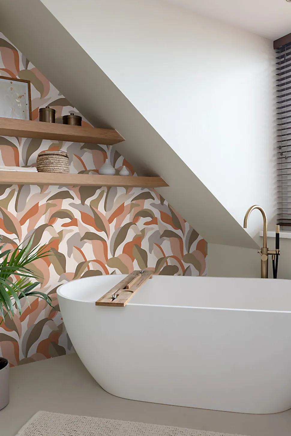ESTAhome papier peint feuilles tropicales terracotta, marron et beige - 50 x 900 cm - 139943