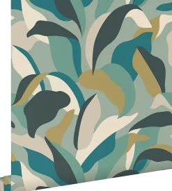 ESTAhome papier peint feuilles tropicales bleu canard et bleu canard - 50 x 900 cm - 139942