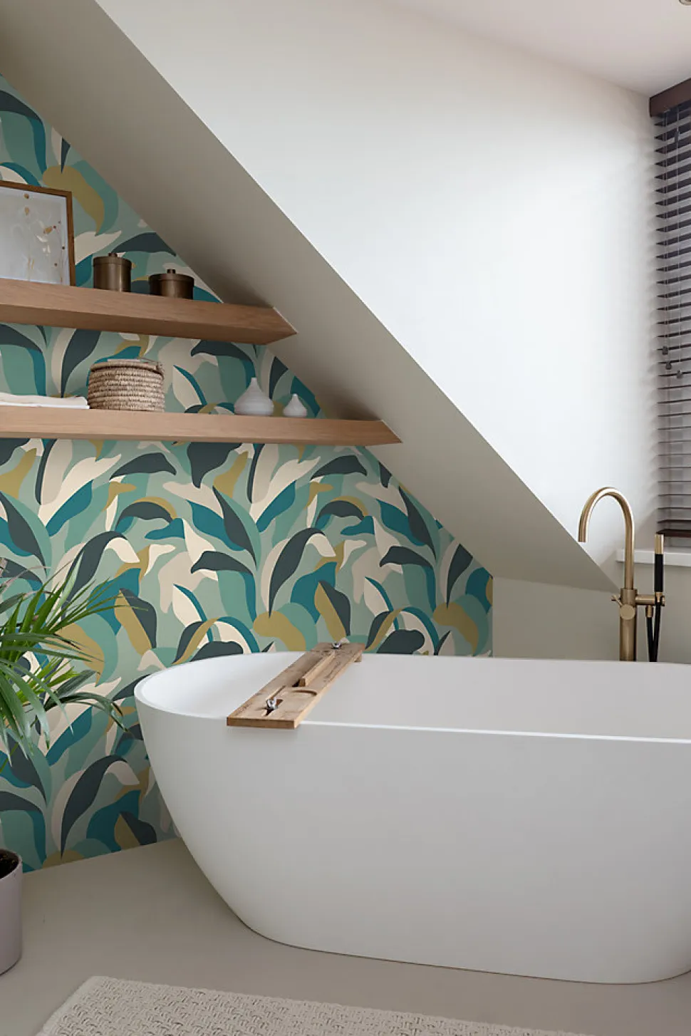 ESTAhome papier peint feuilles tropicales bleu canard et bleu canard - 50 x 900 cm - 139942