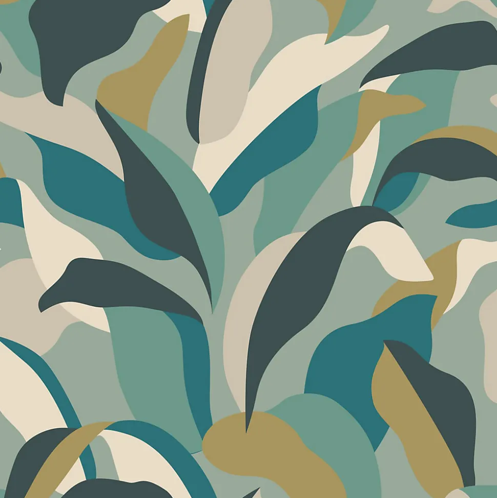 ESTAhome papier peint feuilles tropicales bleu canard et bleu canard - 50 x 900 cm - 139942