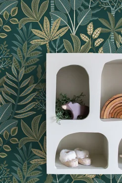 ESTAhome papier peint feuilles bleu foncé et vert - 50 x 900 cm - 139681