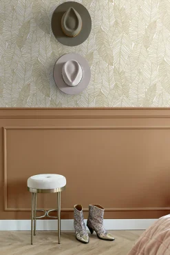 ESTAhome papier peint feuilles dessinées blanc et or - 53 cm x 10.05 m - 139125
