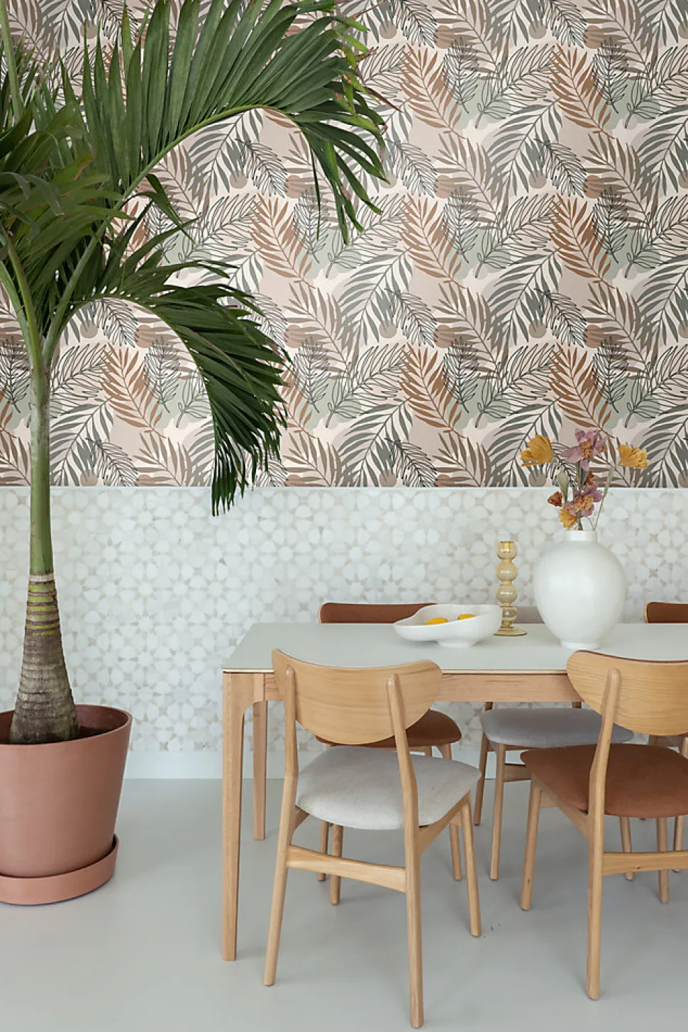 ESTAhome papier peint feuilles beige et vert grisé - 50 x 900 cm - 139822
