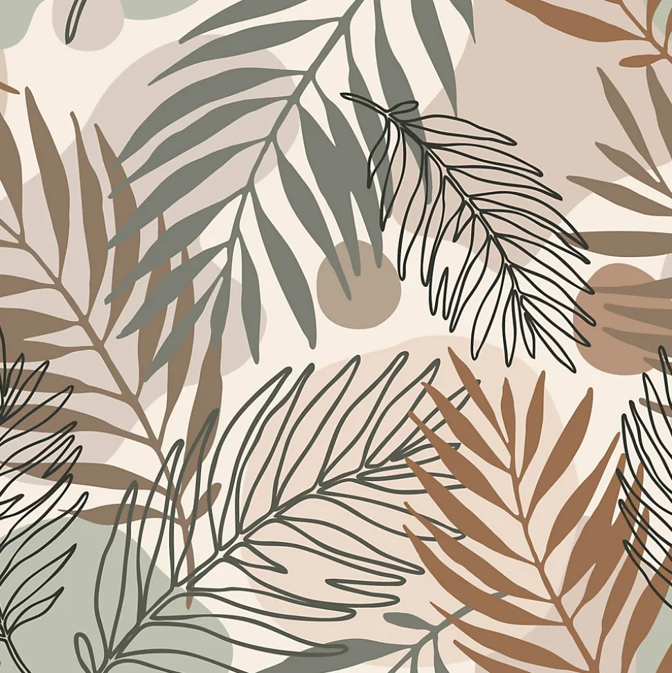ESTAhome papier peint feuilles beige et vert grisé - 50 x 900 cm - 139822