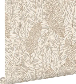 ESTAhome papier peint feuilles dessinées beige - 53 cm x 10.05 m - 139352