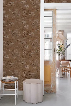 ESTAhome papier peint fleurs vintage marron terracotta - 50 x 900 cm - 139403