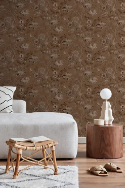 ESTAhome papier peint fleurs vintage marron terracotta - 50 x 900 cm - 139403