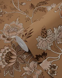 ESTAhome papier peint fleurs vintage marron terracotta - 50 x 900 cm - 139403