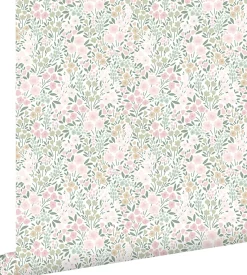 ESTAhome papier peint fleurs rose clair et vert - 53 cm x 10.05 m - 139532