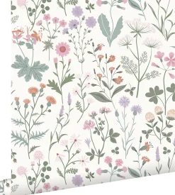 ESTAhome papier peint fleurs des champs violet, rose et vert - 53 cm x 10.05 m - 139482