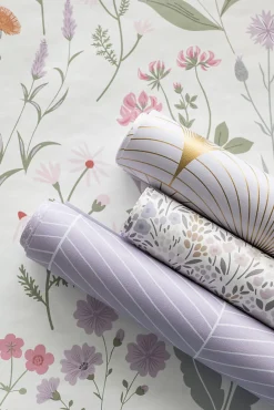 ESTAhome papier peint fleurs des champs violet, rose et vert - 53 cm x 10.05 m - 139482