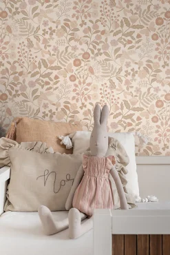 ESTAhome papier peint fleurs et oiseaux beige et rose clair - 53 cm x 10.05 m - 139868