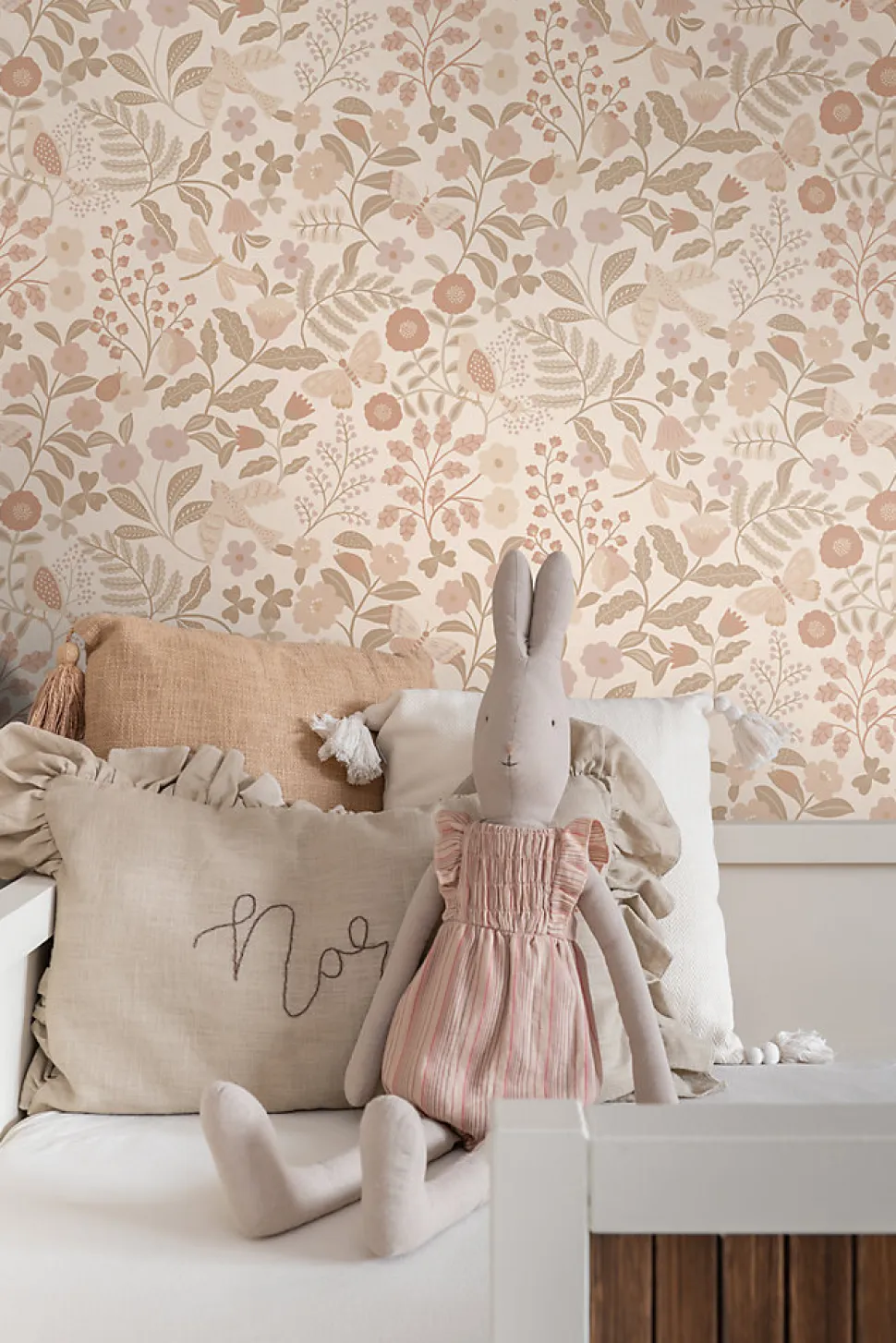 ESTAhome papier peint fleurs et oiseaux beige et rose clair - 53 cm x 10.05 m - 139868
