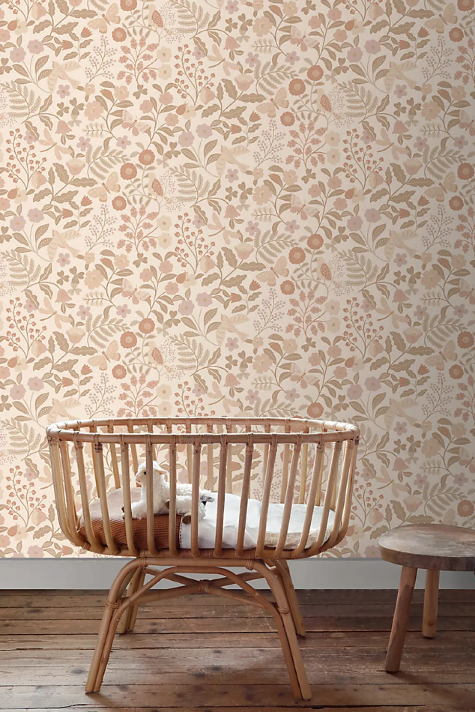 ESTAhome papier peint fleurs et oiseaux beige et rose clair - 53 cm x 10.05 m - 139868