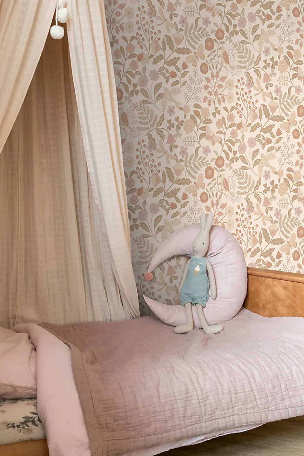 ESTAhome papier peint fleurs et oiseaux beige et rose clair - 53 cm x 10.05 m - 139868