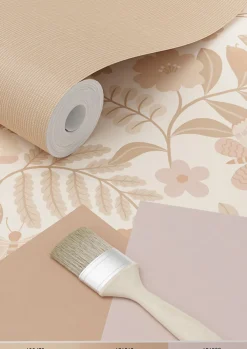 ESTAhome papier peint fleurs et oiseaux beige et rose clair - 53 cm x 10.05 m - 139868