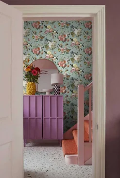 ESTAhome papier peint fleurs vintage vert grisé - 53 cm x 10.05 m - 139366
