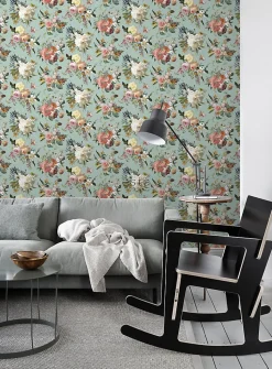 ESTAhome papier peint fleurs vintage vert grisé - 53 cm x 10.05 m - 139366