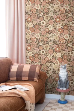 ESTAhome papier peint fleurs rétro vieux rose et beige - 53 cm x 10.05 m - 130966