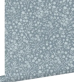 ESTAhome papier peint fleurs bleu gris - 53 cm x 10.05 m - 139885
