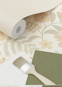 ESTAhome papier peint fleurs et oiseaux beige, vert et rose clair - 53 cm x 10.05 m - 139867