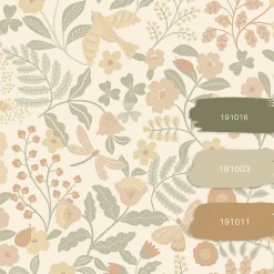 ESTAhome papier peint fleurs et oiseaux beige, vert et rose clair - 53 cm x 10.05 m - 139867