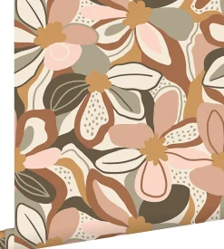 ESTAhome papier peint fleurs terracotta et rose clair - 50 x 900 cm - 139629
