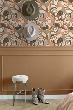 ESTAhome papier peint fleurs terracotta et rose clair - 50 x 900 cm - 139629