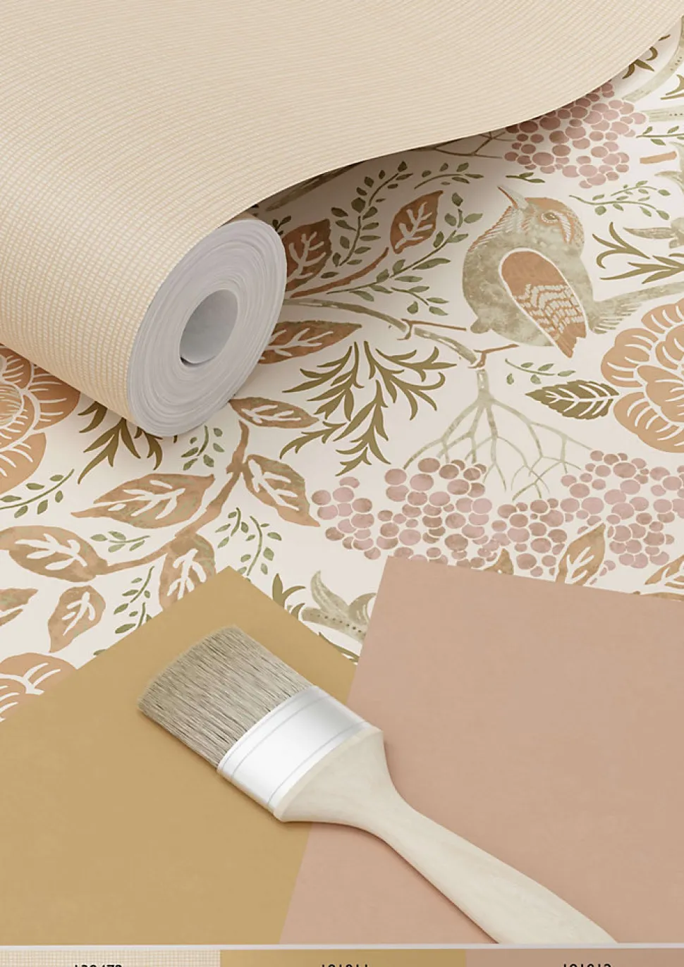 ESTAhome papier peint fleurs et oiseaux de style art nouveau couleur sable, beige et vieux rose - 53 cm x 10.05 m - 139566