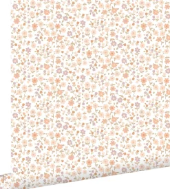 ESTAhome papier peint fleurs rose, terracotta et violet - 53 cm x 10.05 m - 139579