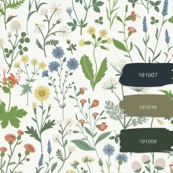 ESTAhome papier peint fleurs des champs multicolore sur blanc - 53 cm x 10.05 m - 139390