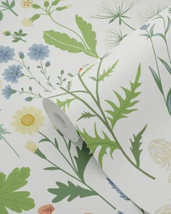 ESTAhome papier peint fleurs des champs multicolore sur blanc - 53 cm x 10.05 m - 139390