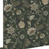 ESTAhome papier peint fleurs vintage noir et vert - 53 cm x 10.05 m - 139417
