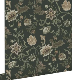 ESTAhome papier peint fleurs vintage noir et vert - 53 cm x 10.05 m - 139417