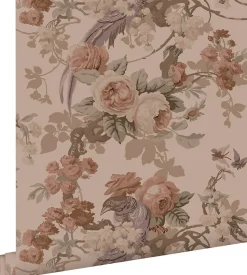 ESTAhome papier peint fleurs et oiseaux vieux rose - 50 x 900 cm - 139809