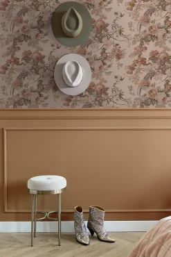 ESTAhome papier peint fleurs et oiseaux vieux rose - 50 x 900 cm - 139809