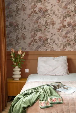 ESTAhome papier peint fleurs et oiseaux vieux rose - 50 x 900 cm - 139809