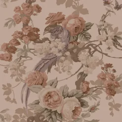 ESTAhome papier peint fleurs et oiseaux vieux rose - 50 x 900 cm - 139809