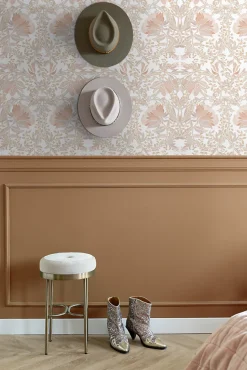 ESTAhome papier peint fleurs vintage de style art nouveau sable beige et terracotta claire - 53 cm x 10.05 m - 139613