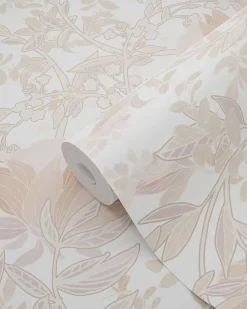ESTAhome papier peint fleurs vintage de style art nouveau sable beige et terracotta claire - 53 cm x 10.05 m - 139613